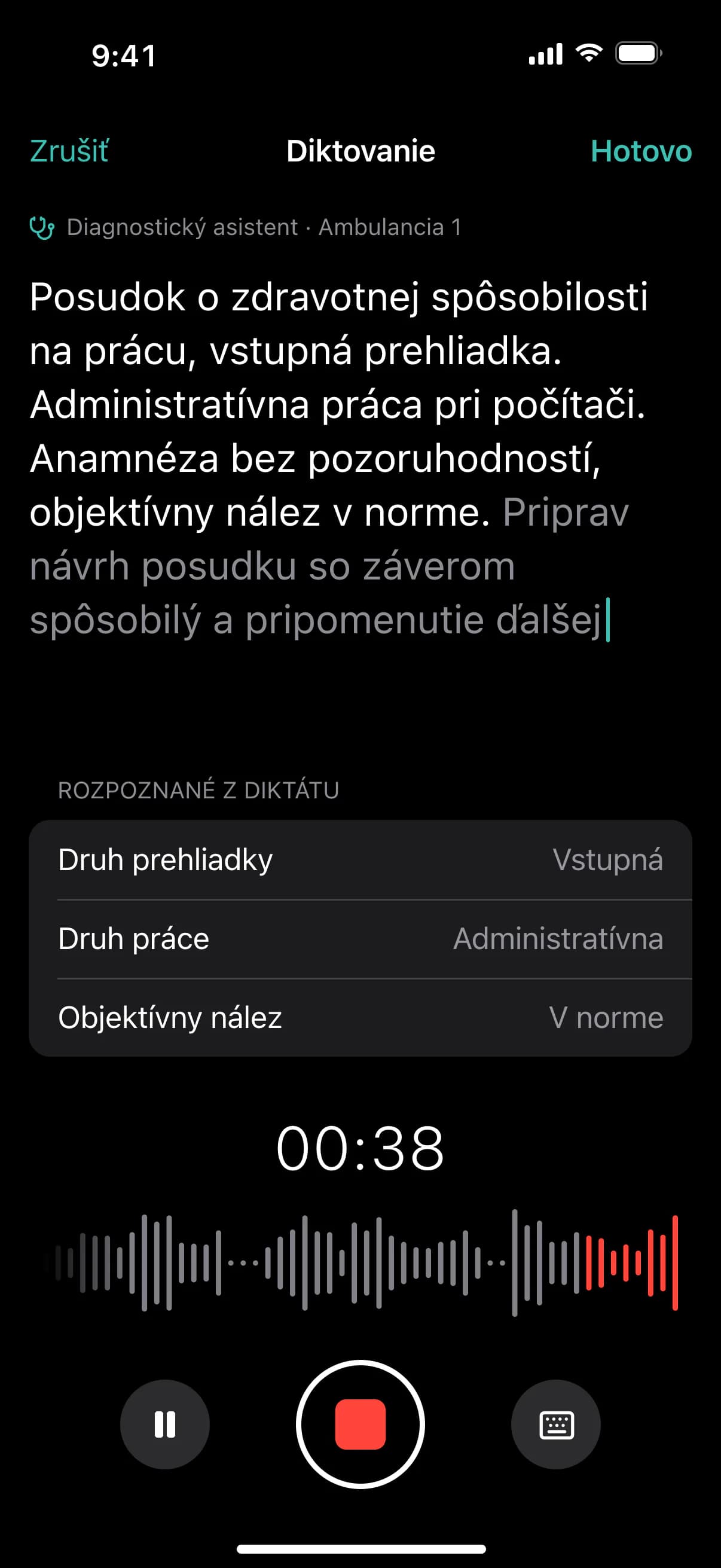 AI asistenti CETVIN – diktování a návrh posudku, který čeká na schválení lékařem