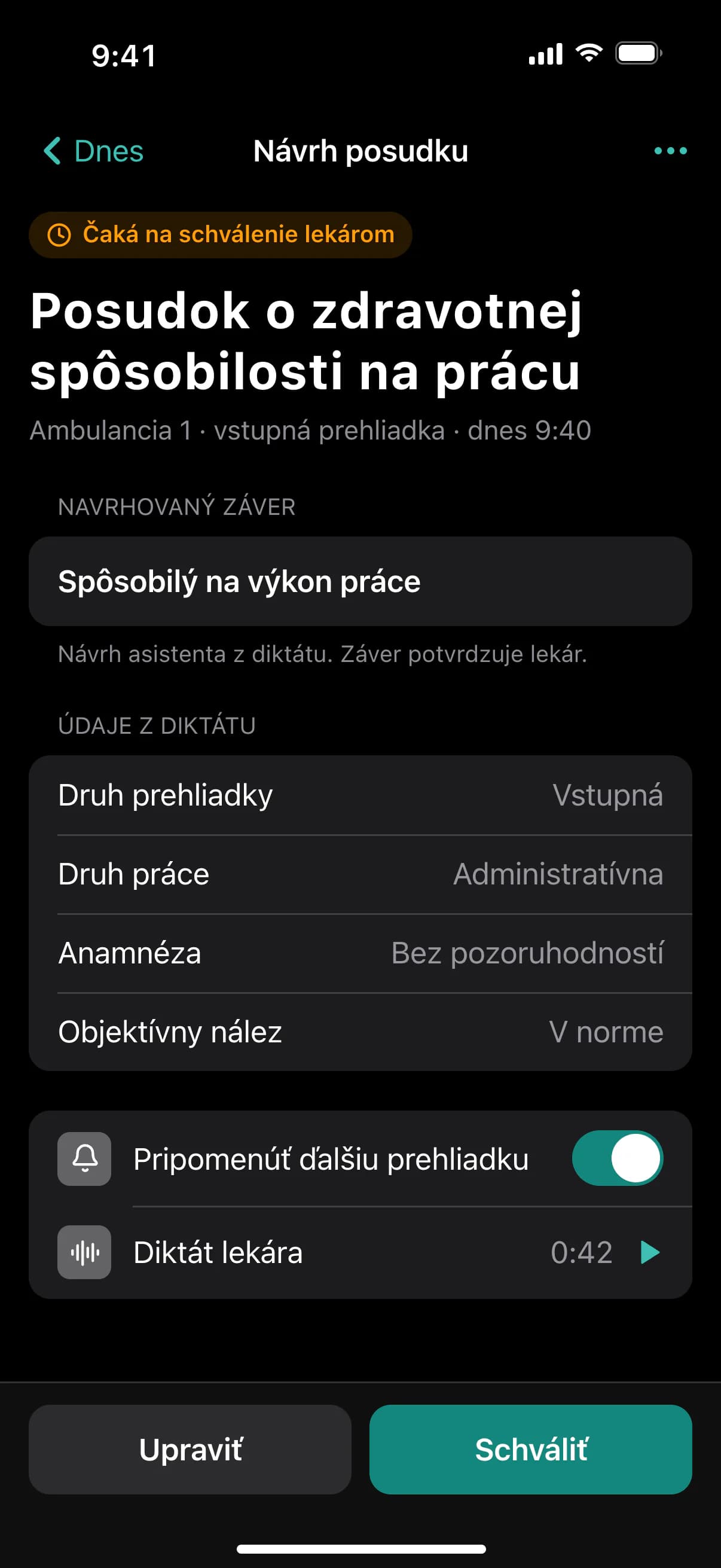AI asistenti CETVIN – diktování a návrh posudku, který čeká na schválení lékařem