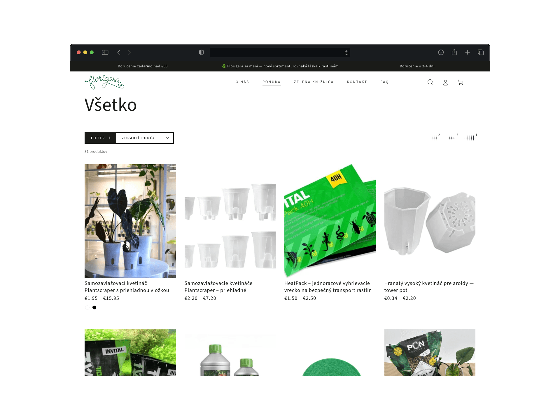 E-shop s príslušenstvom pre izbové rastliny — ukážka rozhrania 2