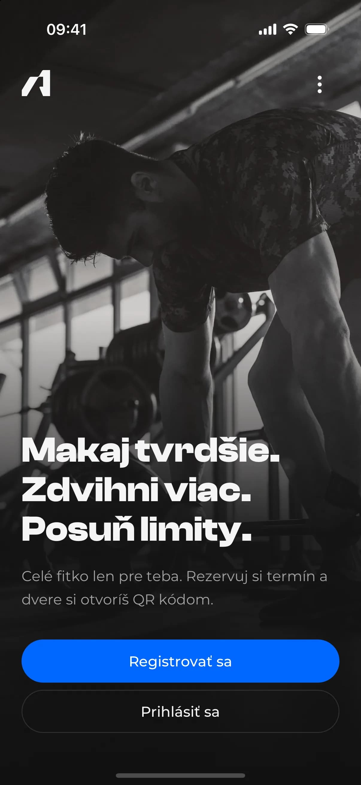 Aplikácia ACHYLES GYM – úvodná obrazovka, detail termínu a história návštev