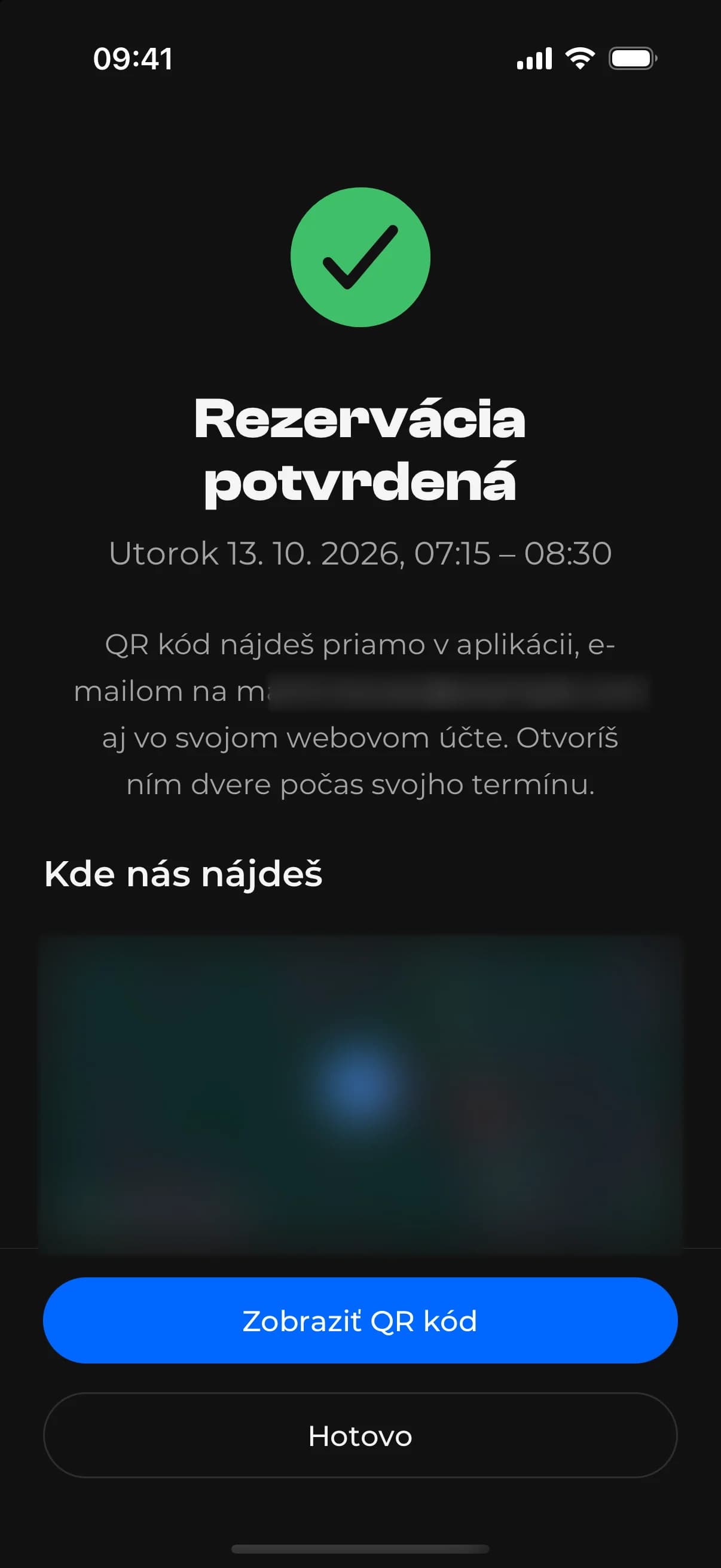 Aplikácia ACHYLES GYM – kalendár voľných termínov, zhrnutie s odpočtom podržania a potvrdená rezervácia