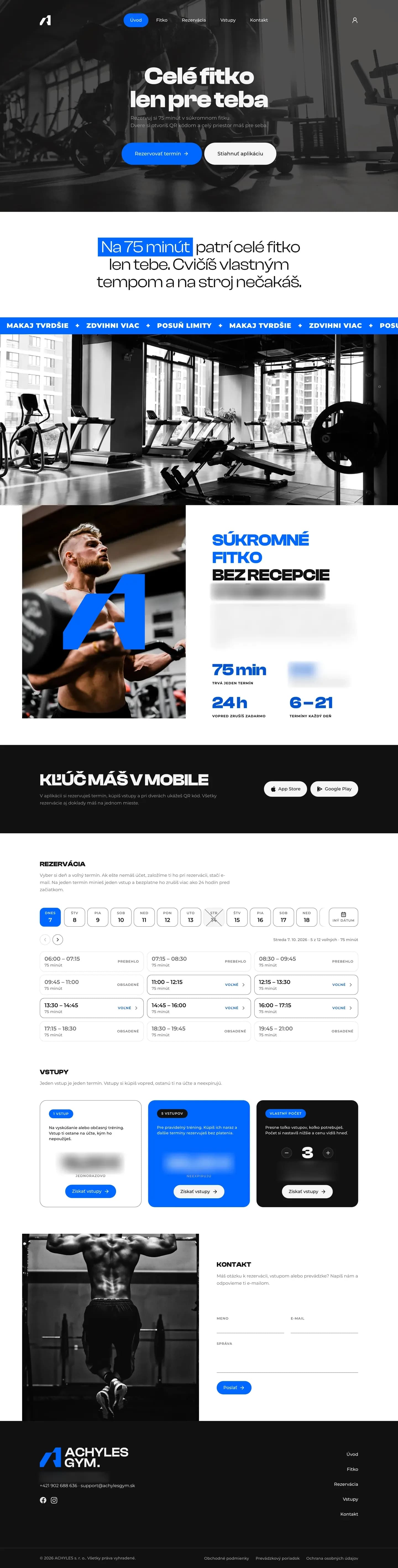 achylesgym.com – celá titulná stránka webu ACHYLES GYM