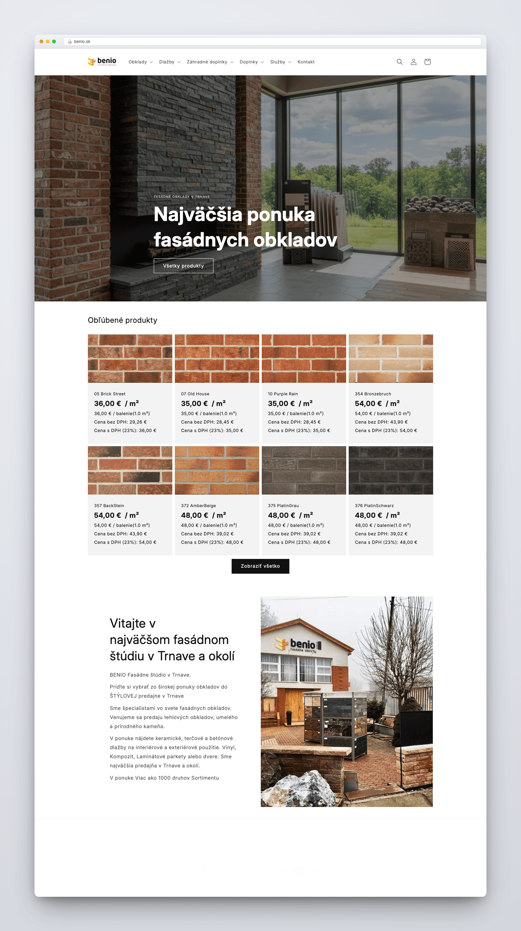 E-shop pre najväčšie fasádne štúdio v Trnave — ukážka rozhrania 1