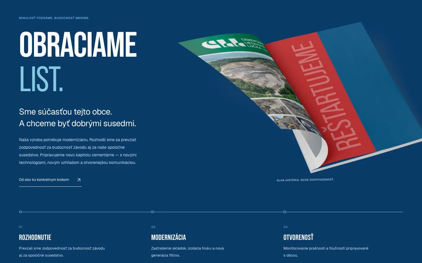 Reštartujeme – sekcia Obraciame list s časovou osou Rozhodnutie, Modernizácia, Otvorenosť
