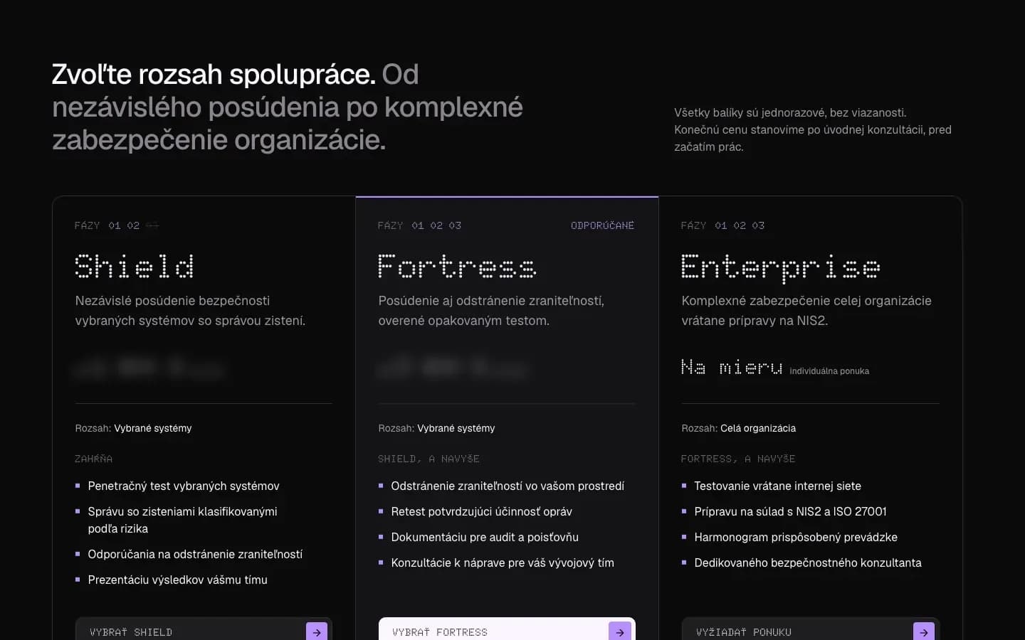 Cybair – balíky Shield, Fortress a Enterprise s fázami spolupráce