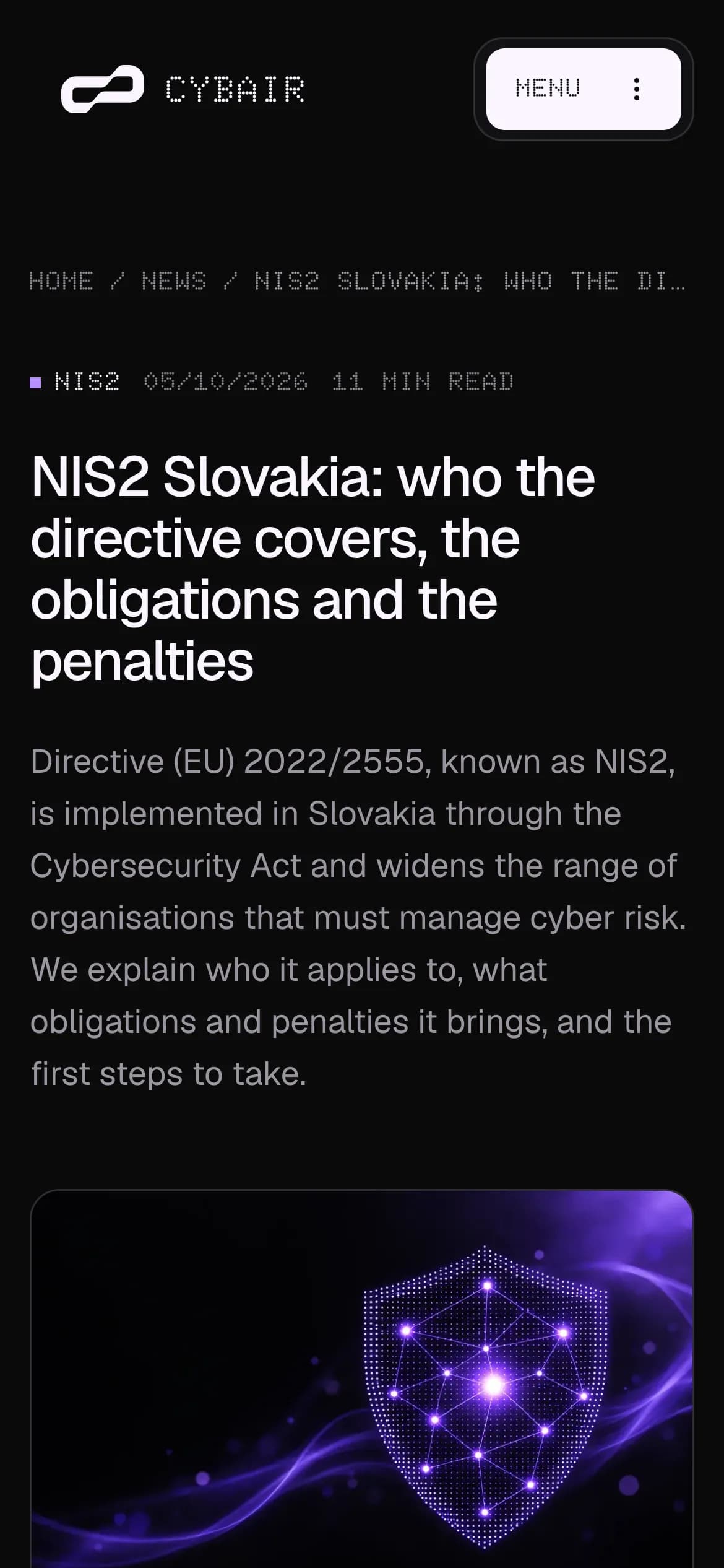 Cybair – článok o NIS2 v slovenskej a anglickej verzii na mobile
