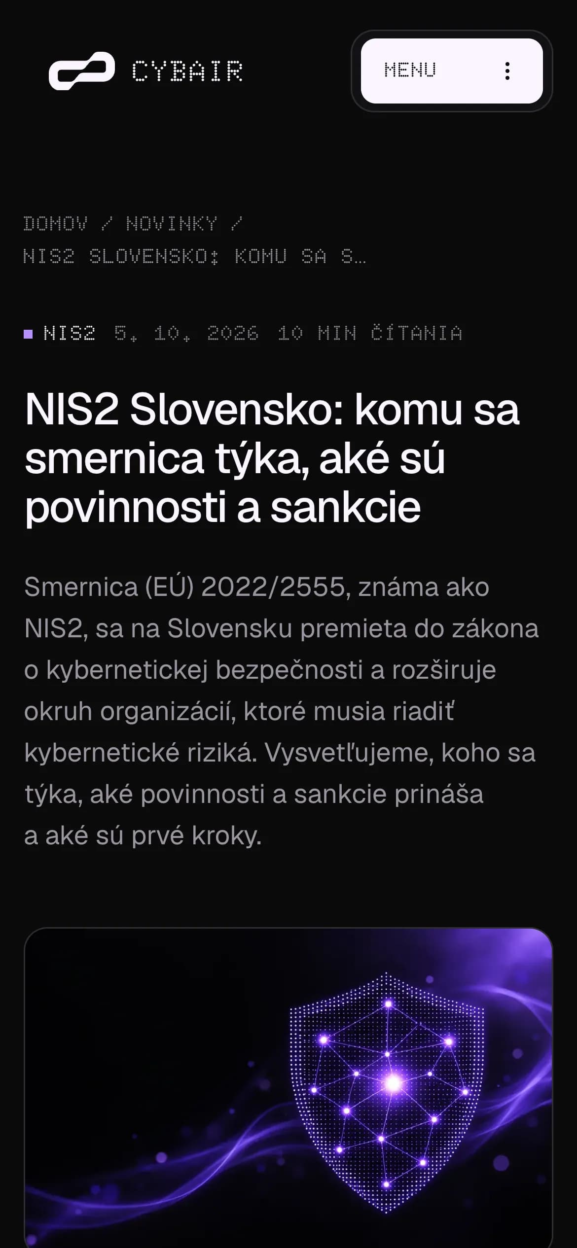 Cybair – článok o NIS2 v slovenskej a anglickej verzii na mobile
