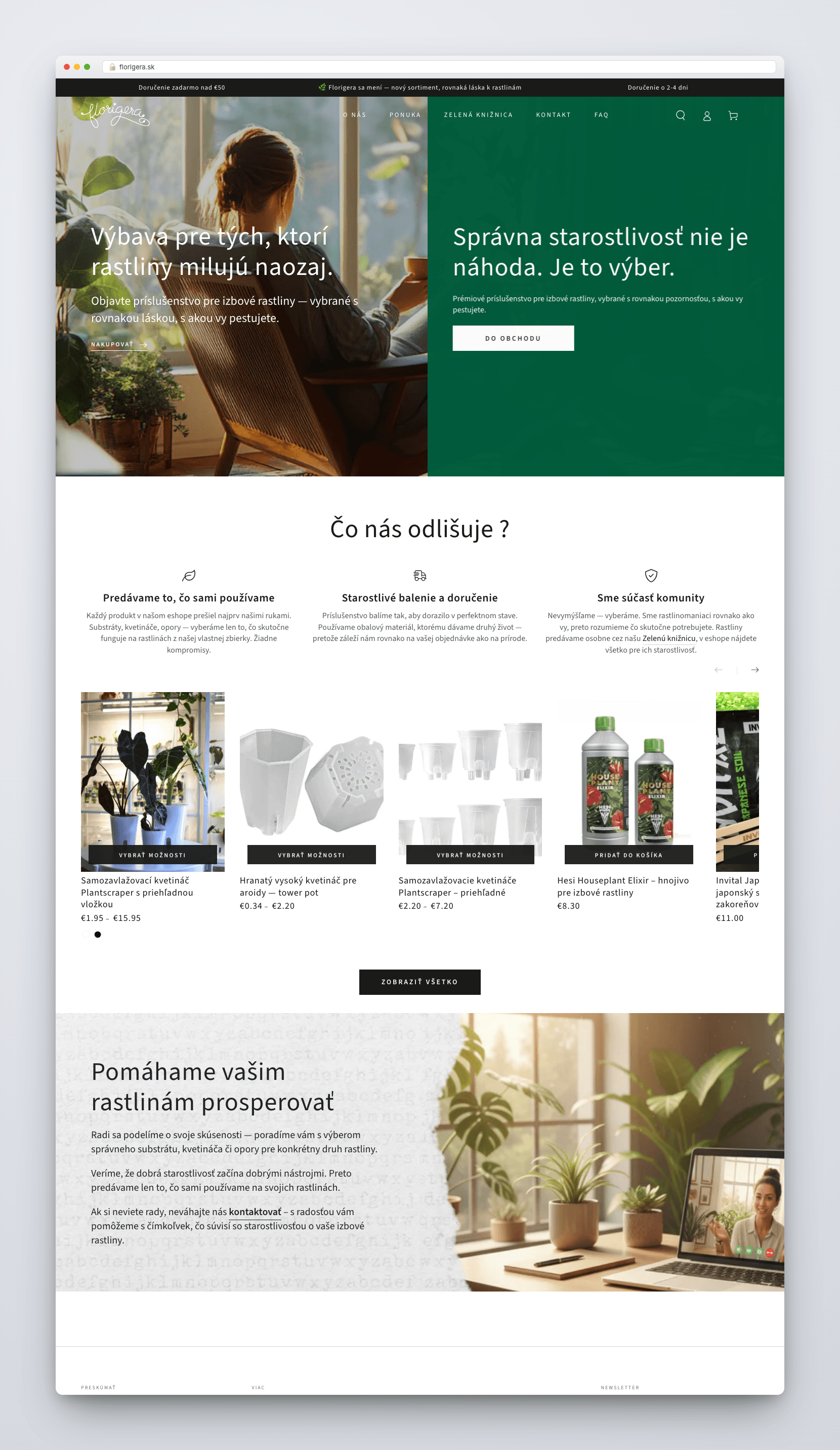 E-shop s príslušenstvom pre milovníkov izbových rastlín — ukážka rozhrania 1
