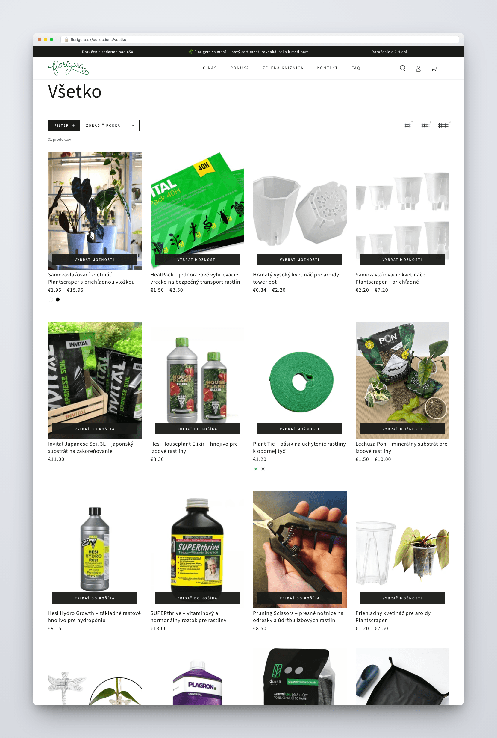 E-shop s príslušenstvom pre milovníkov izbových rastlín — ukážka rozhrania 2