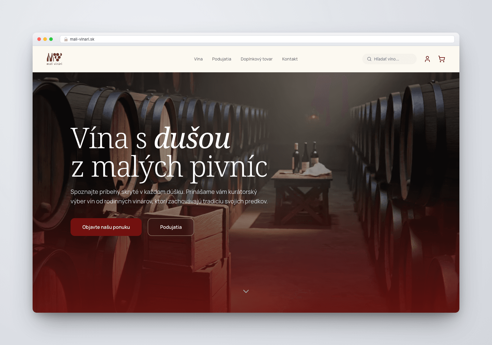 Kurátorský e-shop vín od malých rodinných vinárov — ukážka rozhrania 1