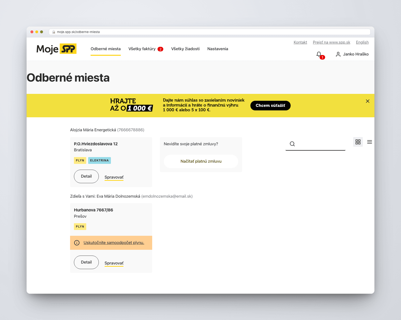 Redizajn správy odberných miest pre najväčšieho dodávateľa energií — ukážka rozhrania 1
