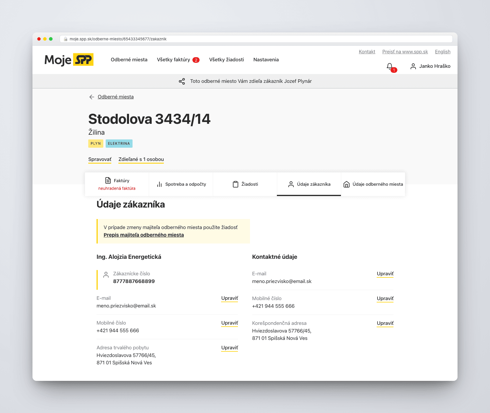 Redizajn správy odberných miest pre najväčšieho dodávateľa energií — ukážka rozhrania 3