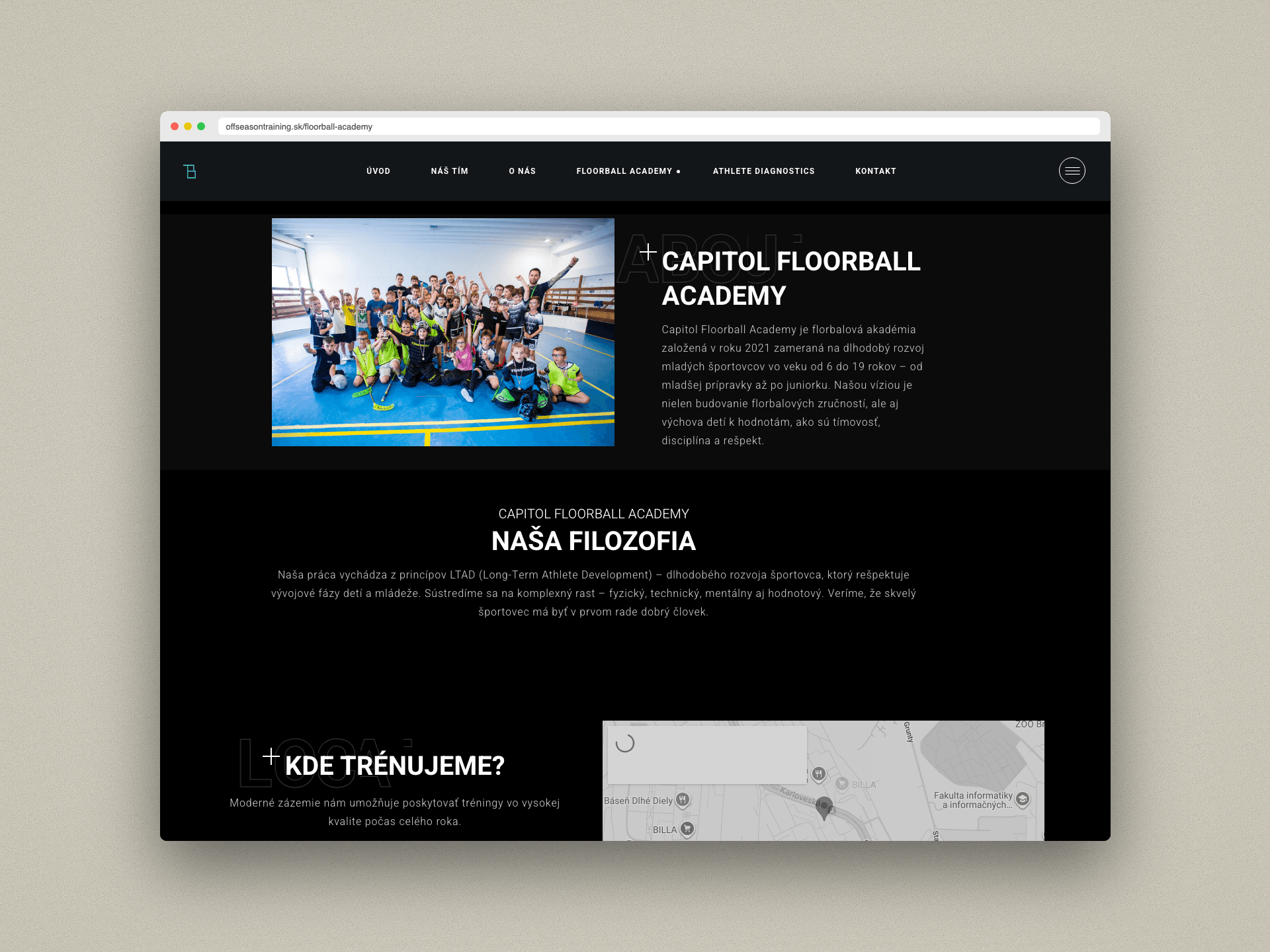 Website for Off Season Training — ukážka rozhrania 2