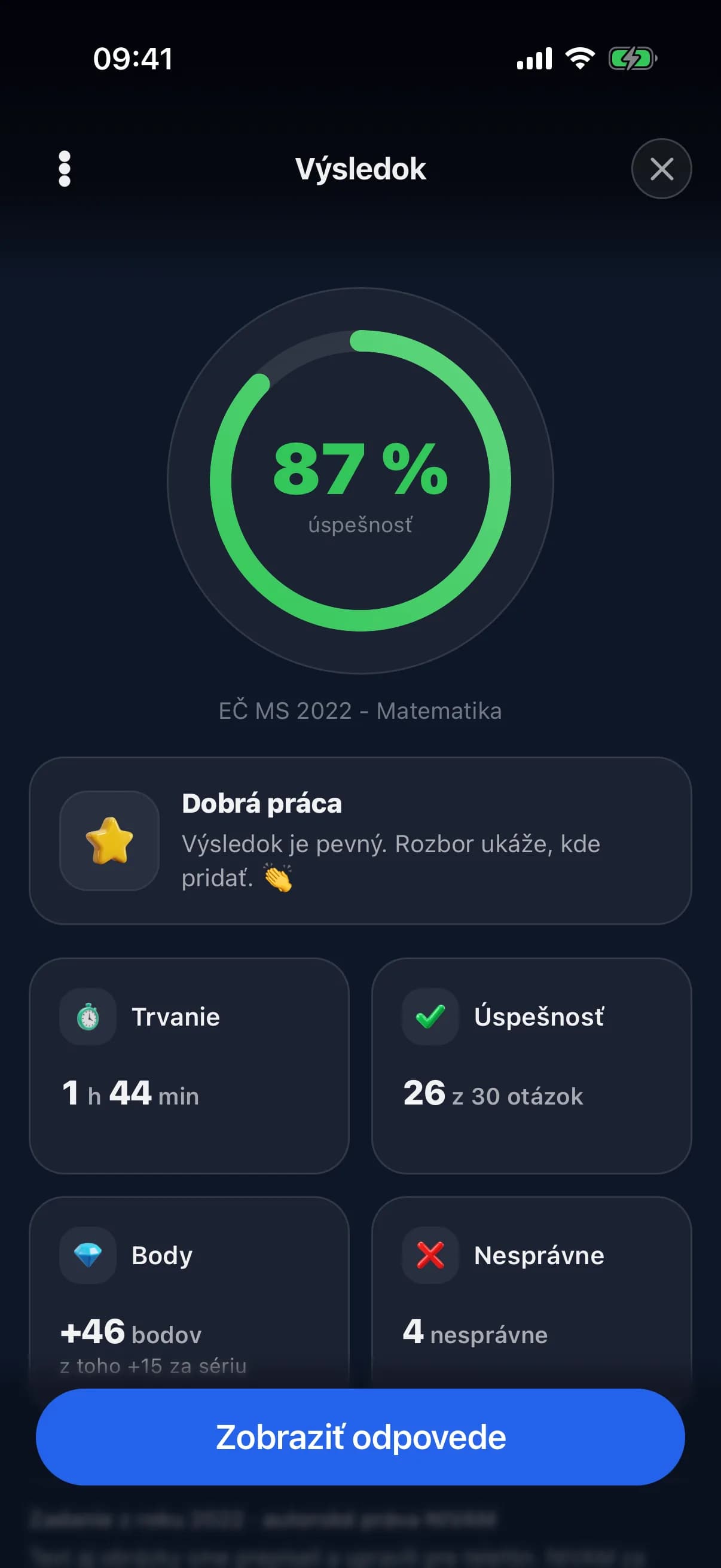 SCHPRT – výsledok a rozbor testu