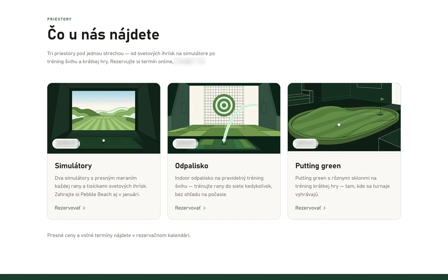 sskbirdie.sk – priestory klubu: simulátory, odpalisko a putting green