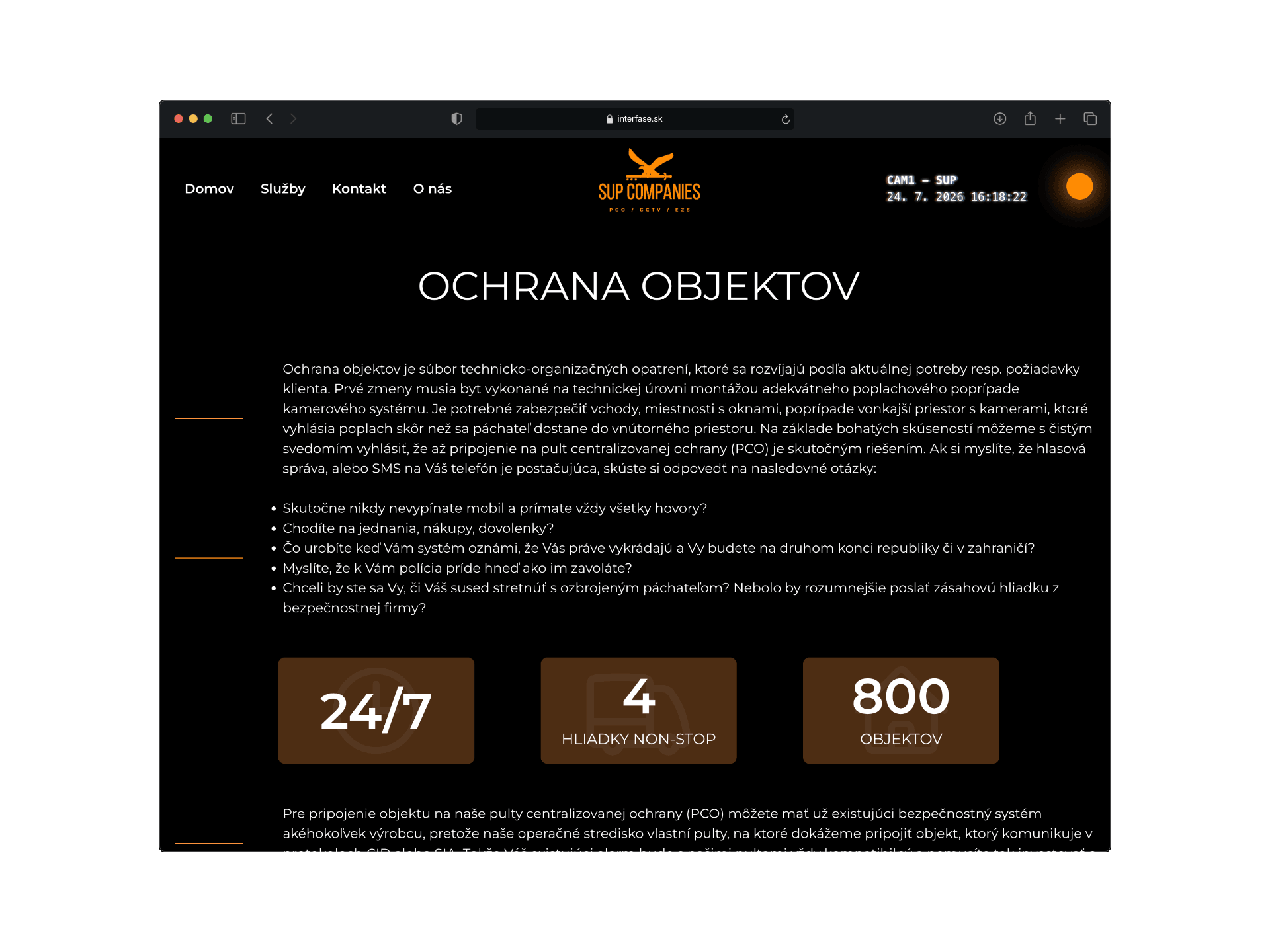 Prezentačná webstránka pre bezpečnostnú firmu — ukážka rozhrania 3