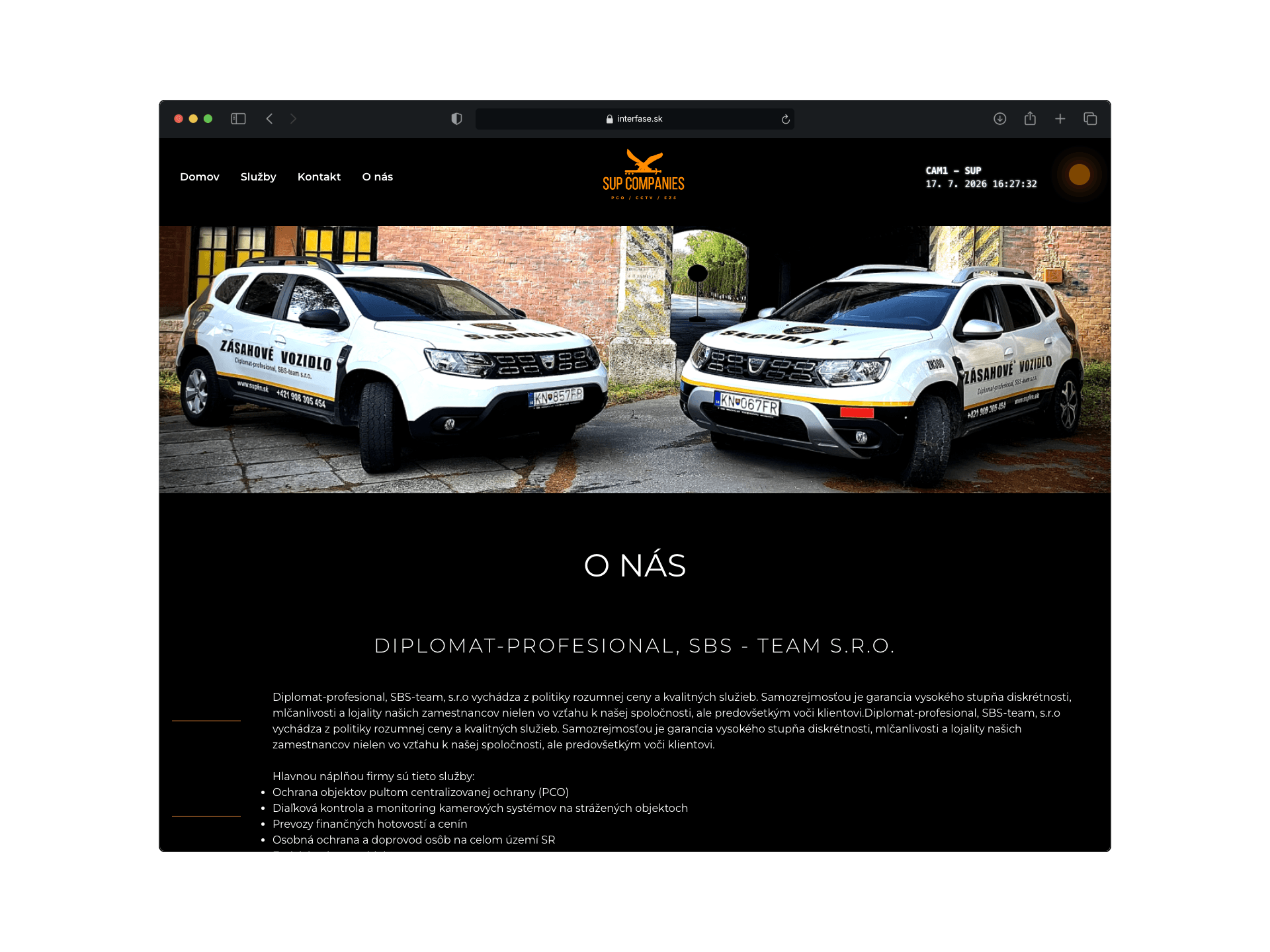 Prezentačná webstránka pre bezpečnostnú firmu — ukážka rozhrania 2